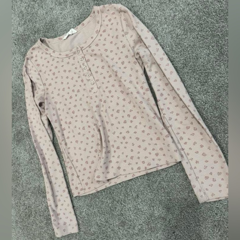 Pink Rose waffle knit floral top - Womens Lg / Pink